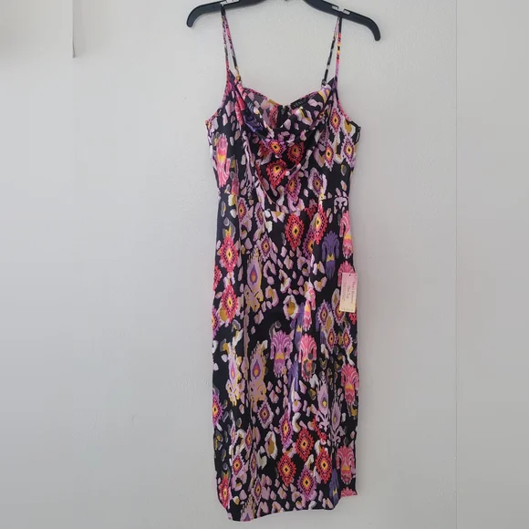 Cowl Neck Slip Dress - Desert Ikat Black Size 10 - Picture 5 of 16